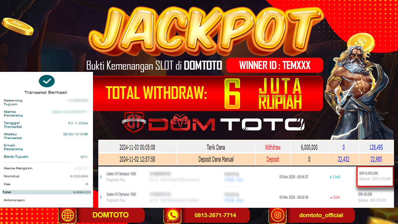 JACKPOT SLOT GATE OF OLYMPUS 1000  03 NOVEMBER 2024